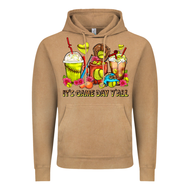 It's Game Day Y'all Softball Coffee Cups Vintage Hoodie by FaDigitalArtStudio | Teevron