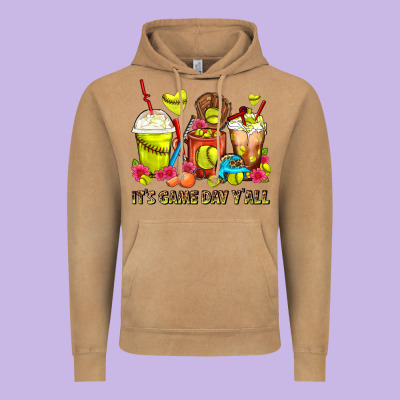 It's Game Day Y'all Softball Coffee Cups Vintage Hoodie Designed By Fadigitalartstudio