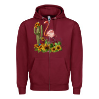 Burgundy flamingo with cactus and sunflowers Zipper Hoodie - BarkalooDesign
