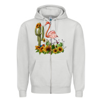 Dove Grey flamingo with cactus and sunflowers Zipper Hoodie - BarkalooDesign