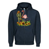 Navy flamingo with cactus and sunflowers Zipper Hoodie - BarkalooDesign