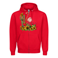 Red flamingo with cactus and sunflowers Zipper Hoodie - BarkalooDesign