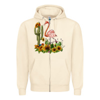 Sandshell flamingo with cactus and sunflowers Zipper Hoodie - BarkalooDesign