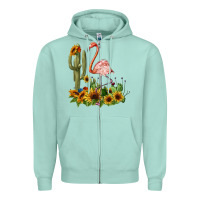 Seafoam flamingo with cactus and sunflowers Zipper Hoodie - BarkalooDesign