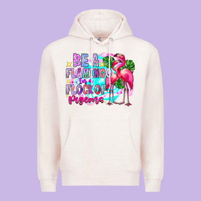 Bea Flamingo In A Flock Of Pigeons Premium Hoodie Designed By Cowhidedigitalart