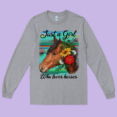 Just A Girl Who Loves Horseshoe Long Sleeve Tee Designed By Ranaportraitstore