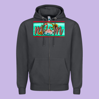 Flamingo Mom License Plate Zipper Hoodie Designed By Barkaloodesign