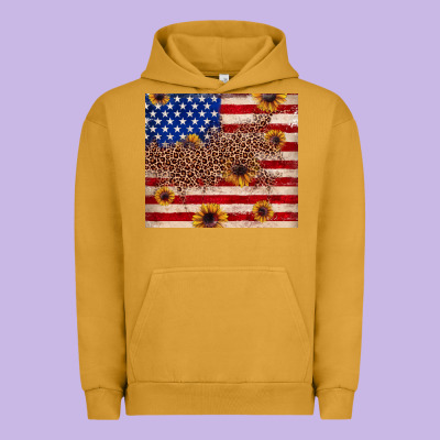 American Flag Leopard Sunflower Urban Hoodie Designed By Jahusdesignshop