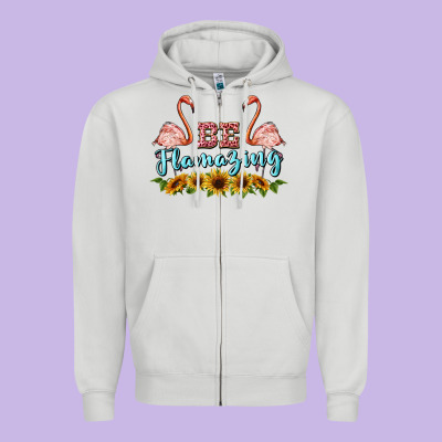 Be Flamezing Flamingo Zipper Hoodie Designed By Barkaloodesign