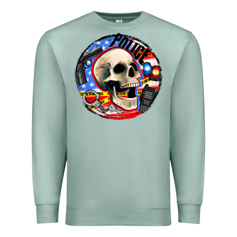 Police Skull And Police Equipment Premium Sweatshirt by AdoDesignShop | Teevron