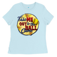 Baby Blue take me out to the ball game softball Ladies Tee - CowGirlArtShop