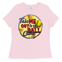 Bubblegum Pink take me out to the ball game softball Ladies Tee - CowGirlArtShop