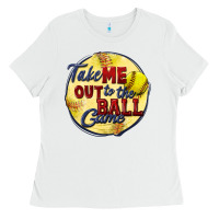 White take me out to the ball game softball Ladies Tee - CowGirlArtShop