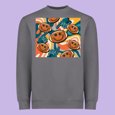 Football Smiley Face Heavyweight Sweatshirt Designed By Barkaloodesign