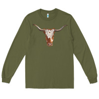 Army Green longhorn cow head Long Sleeve Tee - RanaPortraitStore
