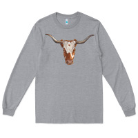Heather Grey longhorn cow head Long Sleeve Tee - RanaPortraitStore