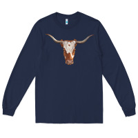 Navy longhorn cow head Long Sleeve Tee - RanaPortraitStore