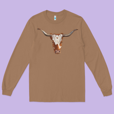 Longhorn Cow Head Long Sleeve Tee Designed By Ranaportraitstore