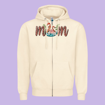 Mom Flamingo Zipper Hoodie Designed By Barkaloodesign
