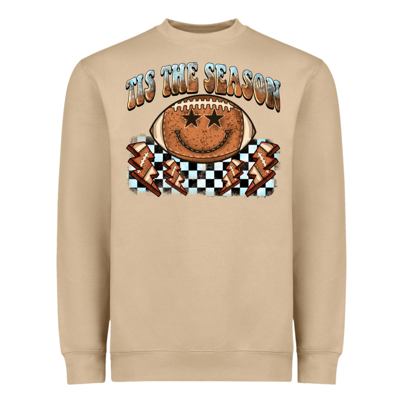 Tis The Season Football Smiley Face Heavyweight Sweatshirt by BarkalooDesign | Teevron