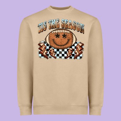 Tis The Season Football Smiley Face Heavyweight Sweatshirt Designed By Barkaloodesign