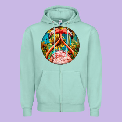 Flamingos With Western Background Zipper Hoodie Designed By Barkaloodesign