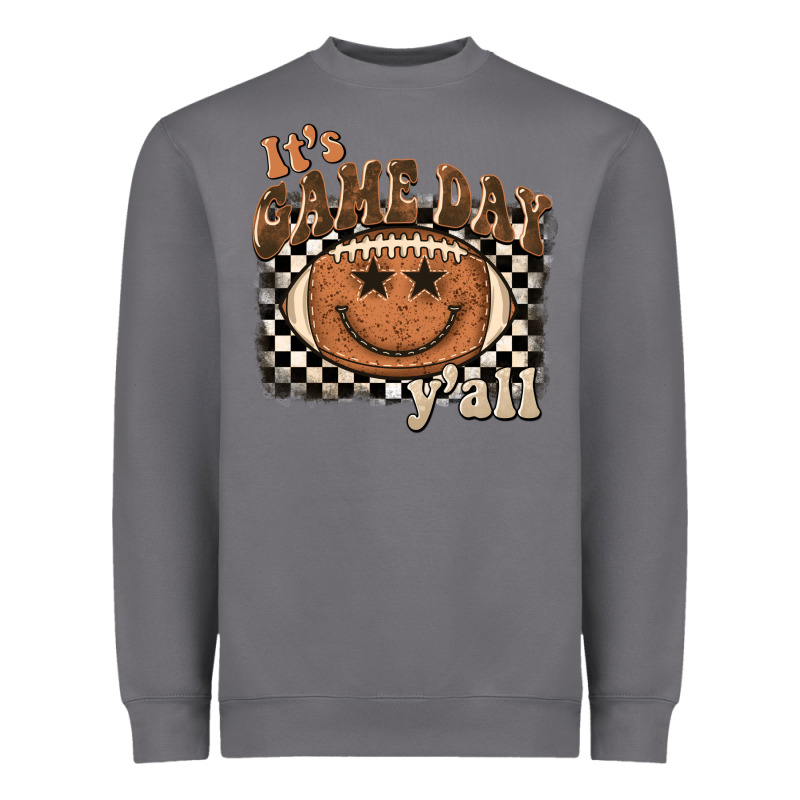 It's Game Day Y'all Football Smiley Face Heavyweight Sweatshirt by BarkalooDesign | Teevron