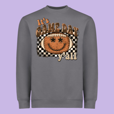 It's Game Day Y'all Football Smiley Face Heavyweight Sweatshirt Designed By Barkaloodesign