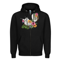 Black coconut with tropical leavers and flowers Zipper Hoodie - BarkalooDesign
