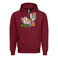 Burgundy coconut with tropical leavers and flowers Zipper Hoodie - BarkalooDesign