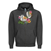 Charcoal Heather coconut with tropical leavers and flowers Zipper Hoodie - BarkalooDesign