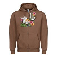 Chestnut coconut with tropical leavers and flowers Zipper Hoodie - BarkalooDesign