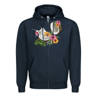 Coconut With Tropical Leavers And Flowers Zipper Hoodie | Teevron
