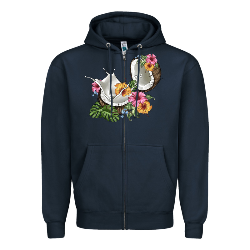 Coconut With Tropical Leavers And Flowers Zipper Hoodie by BarkalooDesign | Teevron