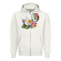 Oatmeal Heather coconut with tropical leavers and flowers Zipper Hoodie - BarkalooDesign