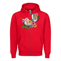 Red coconut with tropical leavers and flowers Zipper Hoodie - BarkalooDesign