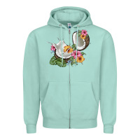 Seafoam coconut with tropical leavers and flowers Zipper Hoodie - BarkalooDesign