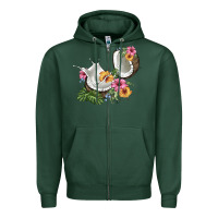 Sports Green coconut with tropical leavers and flowers Zipper Hoodie - BarkalooDesign