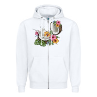 White coconut with tropical leavers and flowers Zipper Hoodie - BarkalooDesign