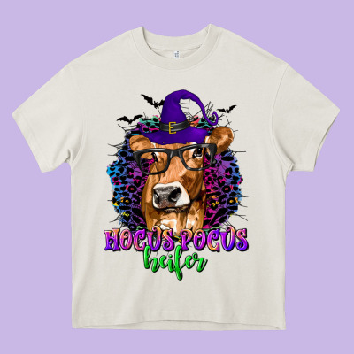 Hocus Pocus Heifer With Cow And Halloween Heavy Core Tee Designed By Texasbilliewilder