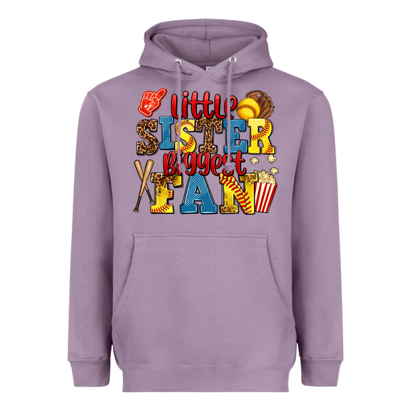 Little Sister Biggest Fan Softball Heavyweight Hoodie by AdoDesignShop | Teevron