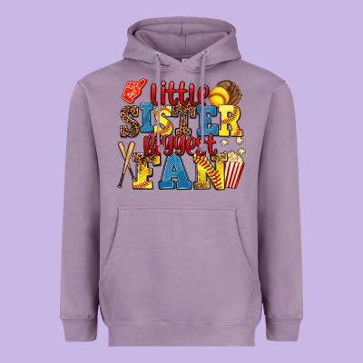 Little Sister Biggest Fan Softball Heavyweight Hoodie Designed By Adodesignshop