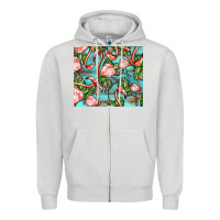 Dove Grey flamingos with leaves Zipper Hoodie - BarkalooDesign