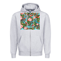 Heather Grey flamingos with leaves Zipper Hoodie - BarkalooDesign