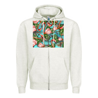 Oatmeal Heather flamingos with leaves Zipper Hoodie - BarkalooDesign