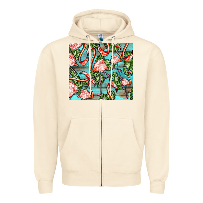 Flamingos With Leaves Zipper Hoodie by BarkalooDesign | Teevron