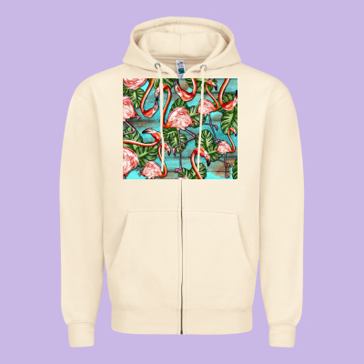 Flamingos With Leaves Zipper Hoodie Designed By Barkaloodesign