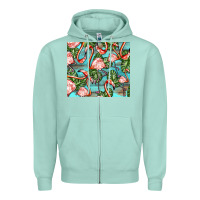 Seafoam flamingos with leaves Zipper Hoodie - BarkalooDesign