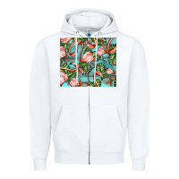 White flamingos with leaves Zipper Hoodie - BarkalooDesign