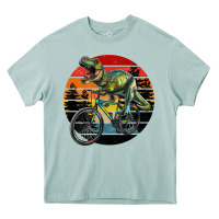 Arona t rex dinosaur riding bicycle with retro forest sunset Heavy Core Tee - RanaPortraitStore